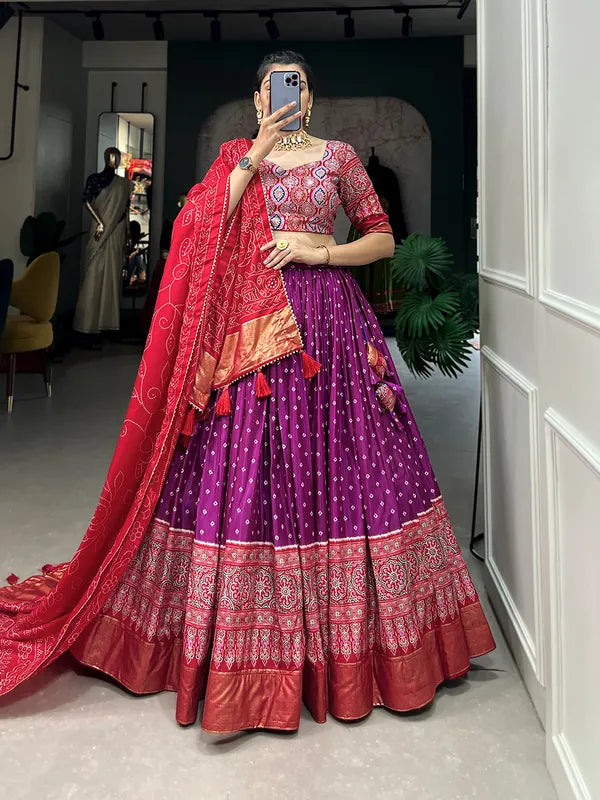 Purple Dola Silk Patola Print Traditional Lehenga Choli