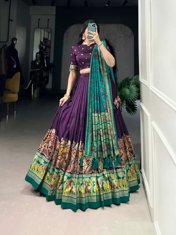 Purple Tussar Silk Patola Print Trendy Lehenga Choli