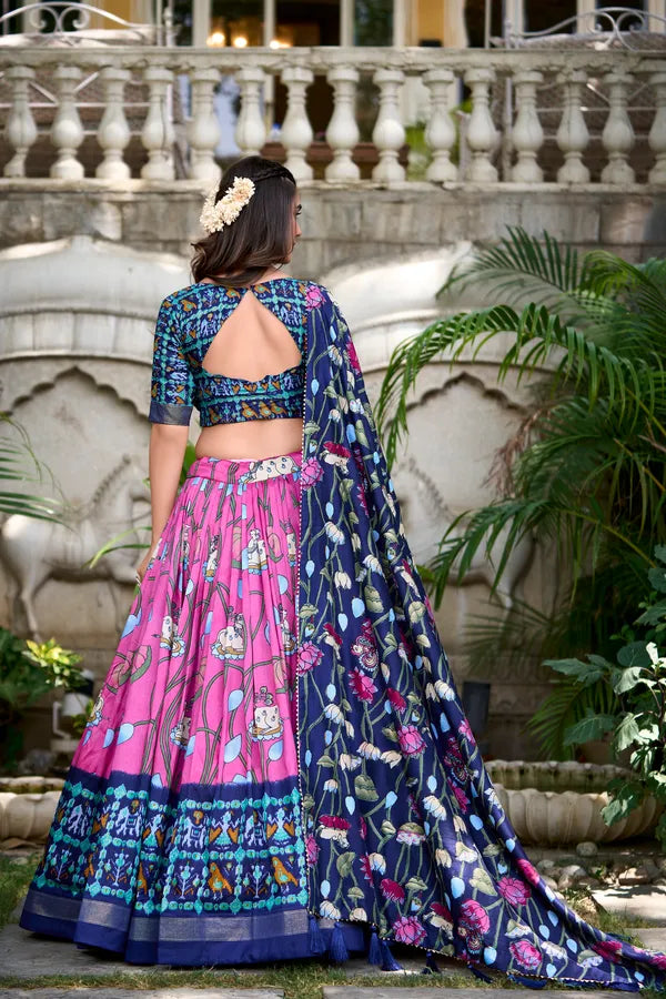 Pink Tussar Silk Patola Print Trendy Lehenga Choli