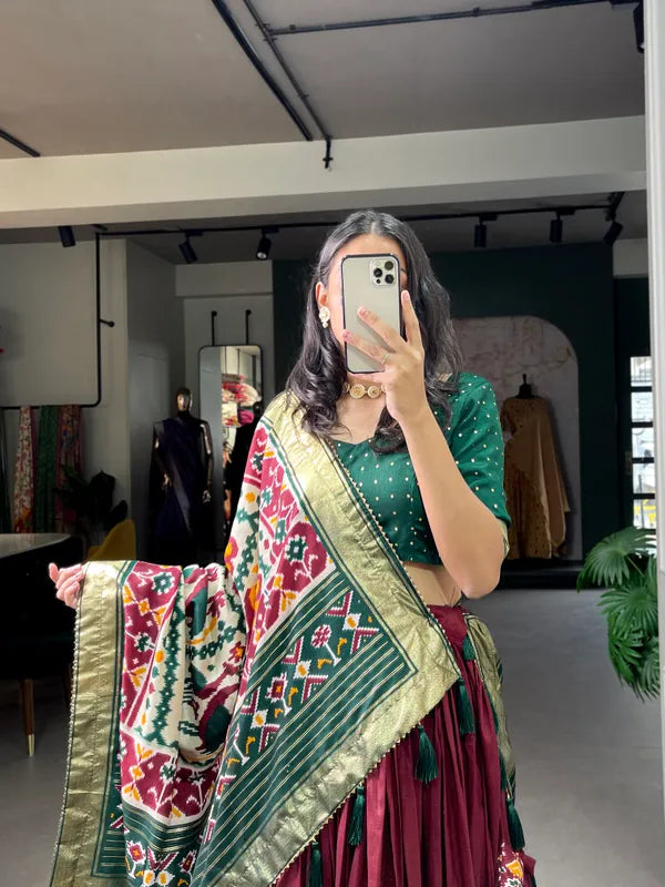Maroon Dola Silk Patola Print Traditional Lehenga Choli