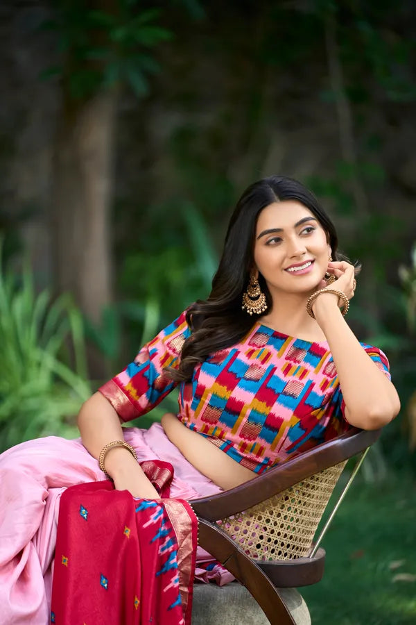 Peach Tussar Silk Printed Navratri Lehenga Choli