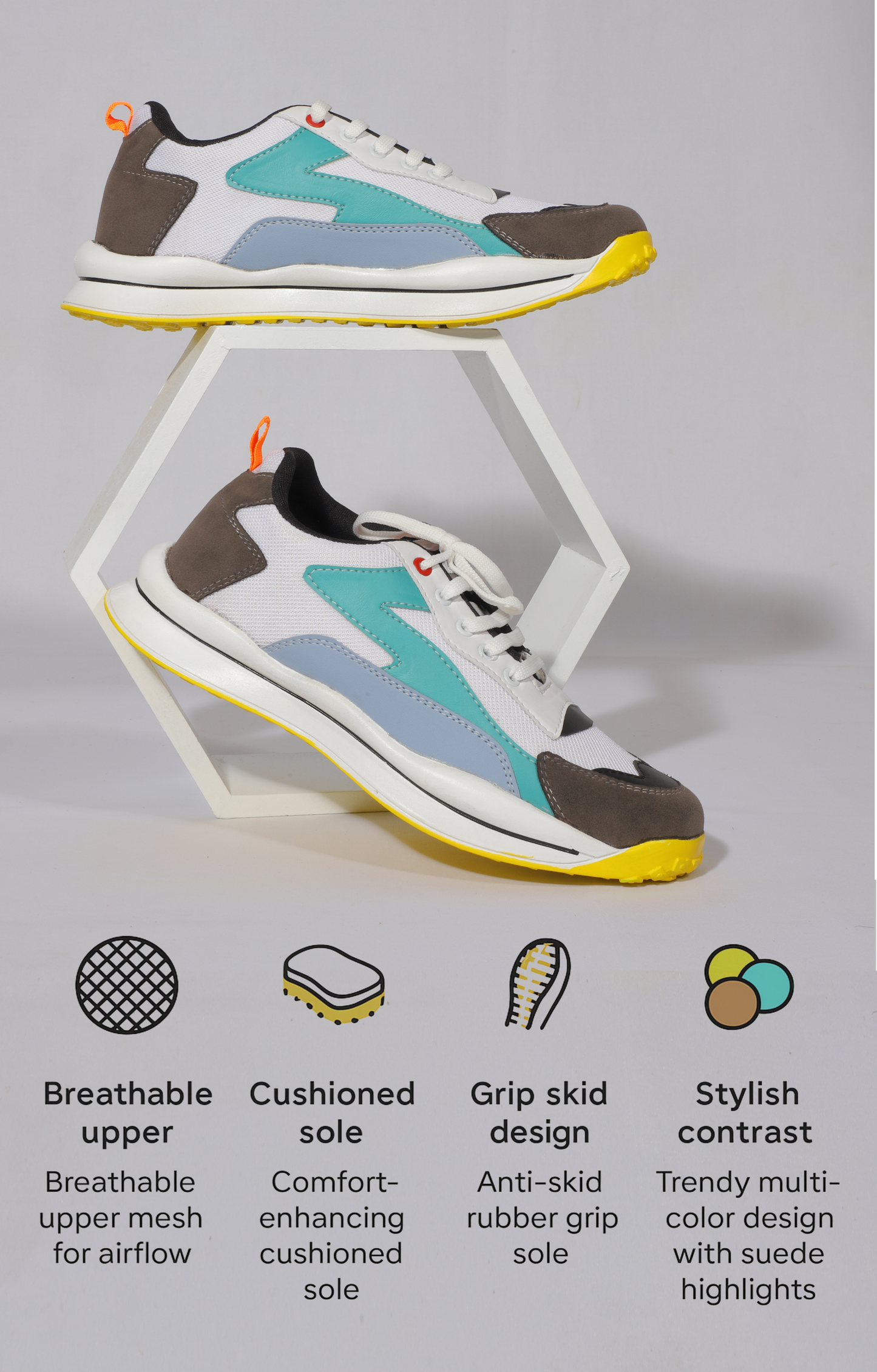 Rumani's AirGlide Teal Blue and White Sneakers for Men