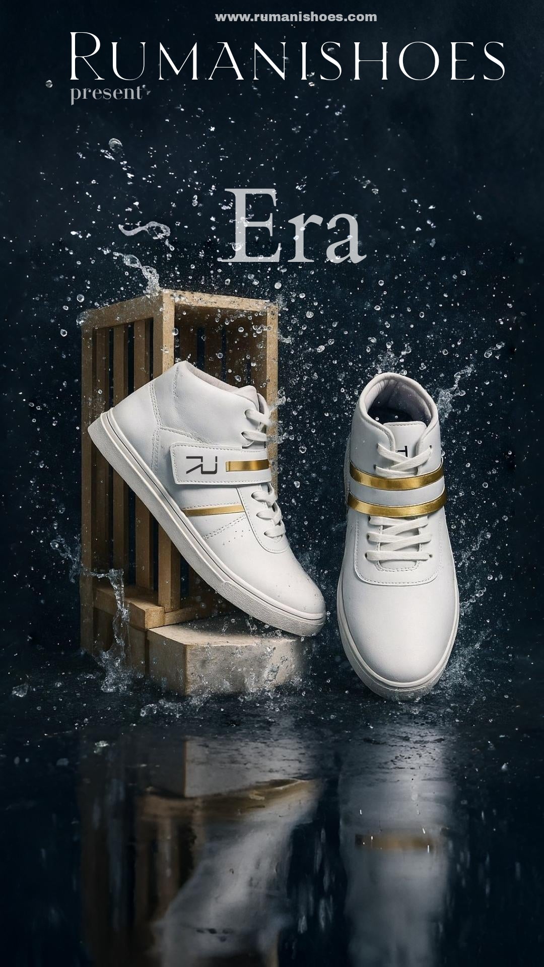 Rumani Era: White Unisex Shoes with Gold Accents