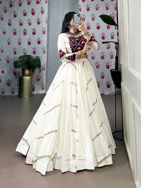 Multicolor Rayon Lehenga And Gamthi Work Blouse For Navratri