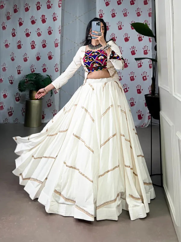 Multicolor Rayon Lehenga And Gamthi Work Blouse For Navratri