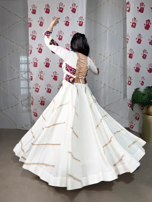 Multicolor Rayon Lehenga And Gamthi Work Blouse For Navratri