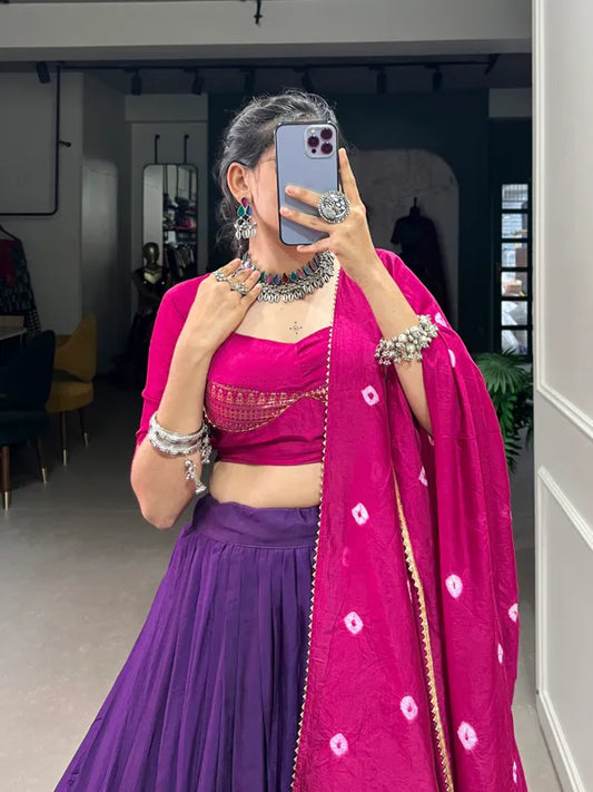 Purple Lovely Dolla Silk Bandhani Print Lehenga Choli With Dupatta
