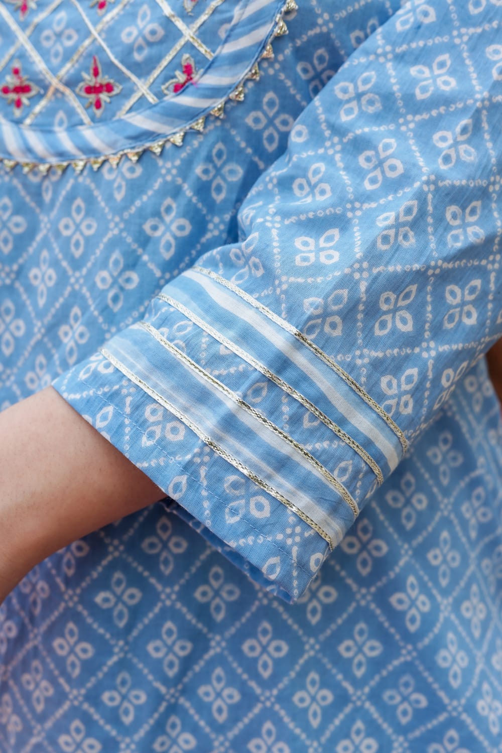 Powder blue breathable relaxing fit cotton suit ( 3 piece )