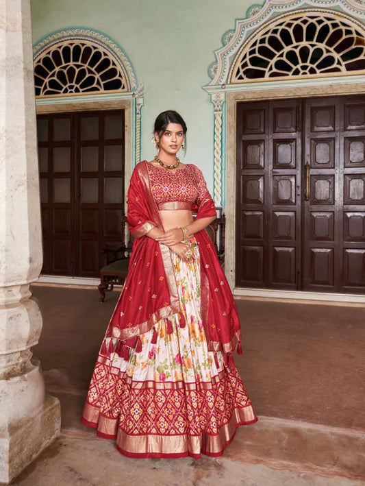 Red Patola Print Traditional Lehenga Choli (Flower Red)