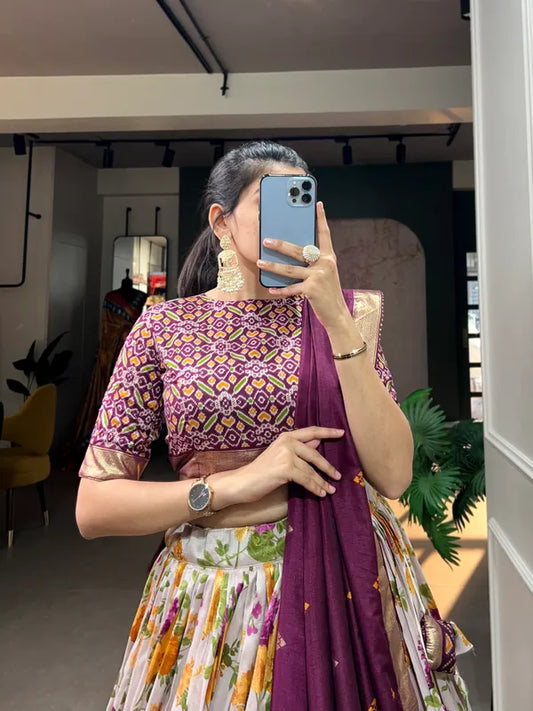 Wine Dola Silk Wine Patola Print Traditional Lehenga Choli (Flower Wine)