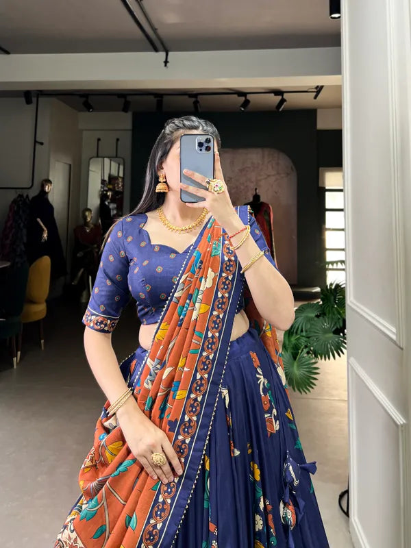 Navy Blue Tussar Silk Patola Print Trendy Lehenga Choli