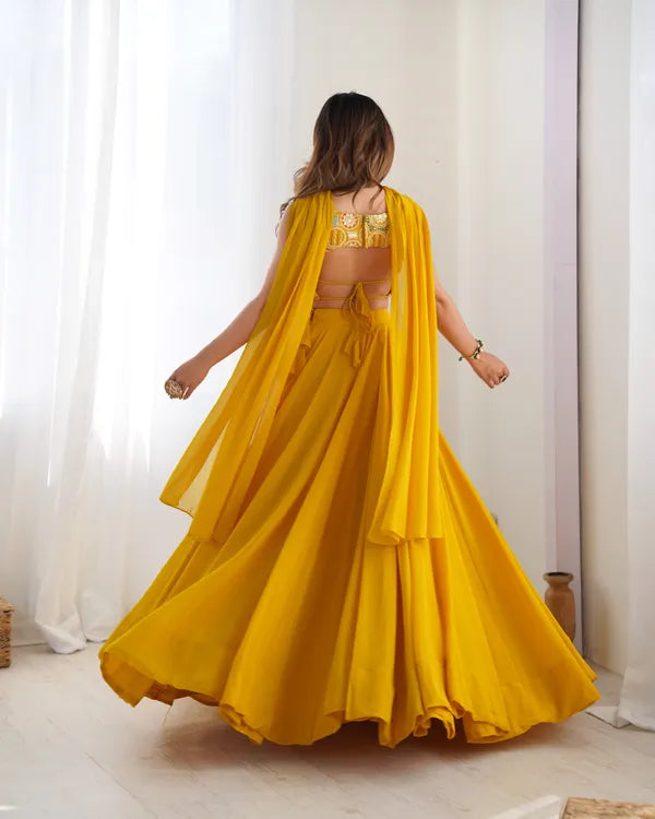 Yellow Pure Soft Fox Georgette Most Trendy Padding Fabric Fully Flair Lehenga,With Duppta Set