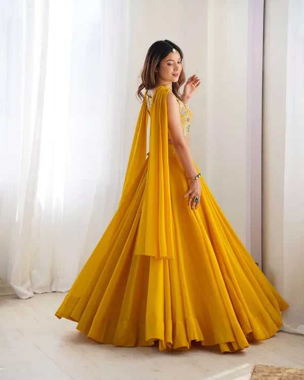 Yellow Pure Soft Fox Georgette Most Trendy Padding Fabric Fully Flair Lehenga,With Duppta Set