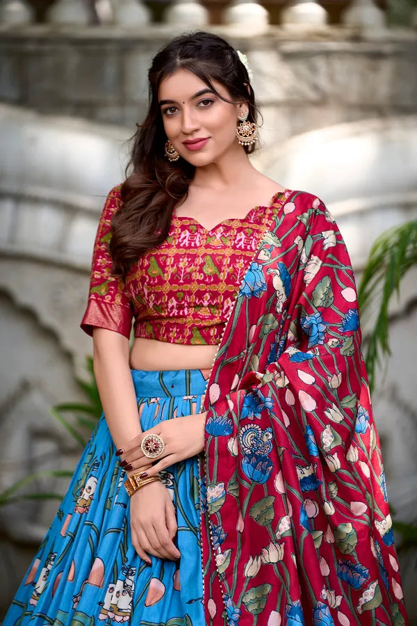 Firoji Tussar Silk Patola Print Trendy Lehenga Choli