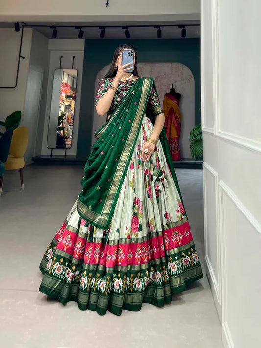 Green Navratri Special Green Color Patola Print Lehenga Choli