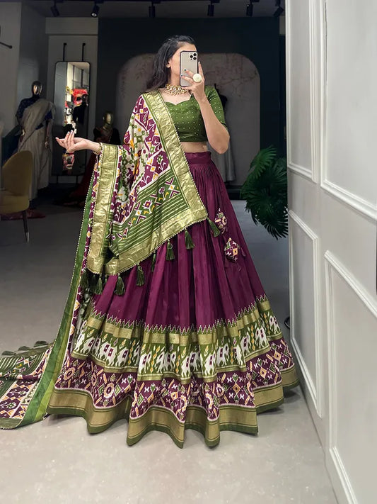 Wine Dola Silk Patola Print Traditional Lehenga Choli