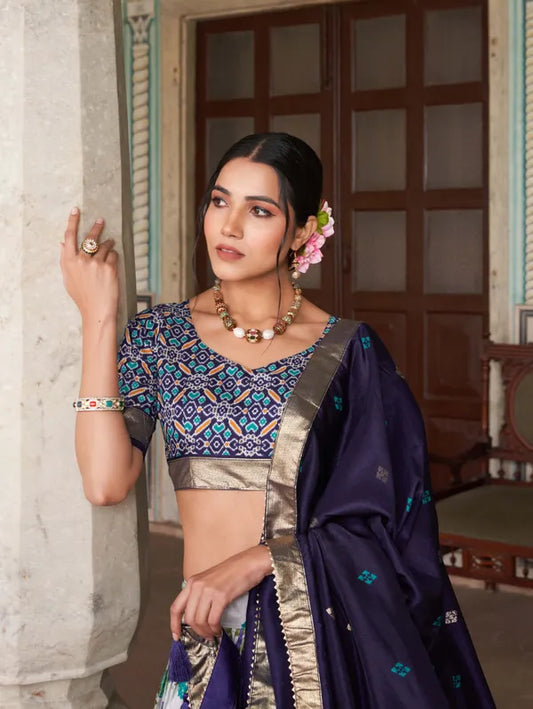 Navy Blue Patola Print Traditional Lehenga Choli (Flower N.Blue)