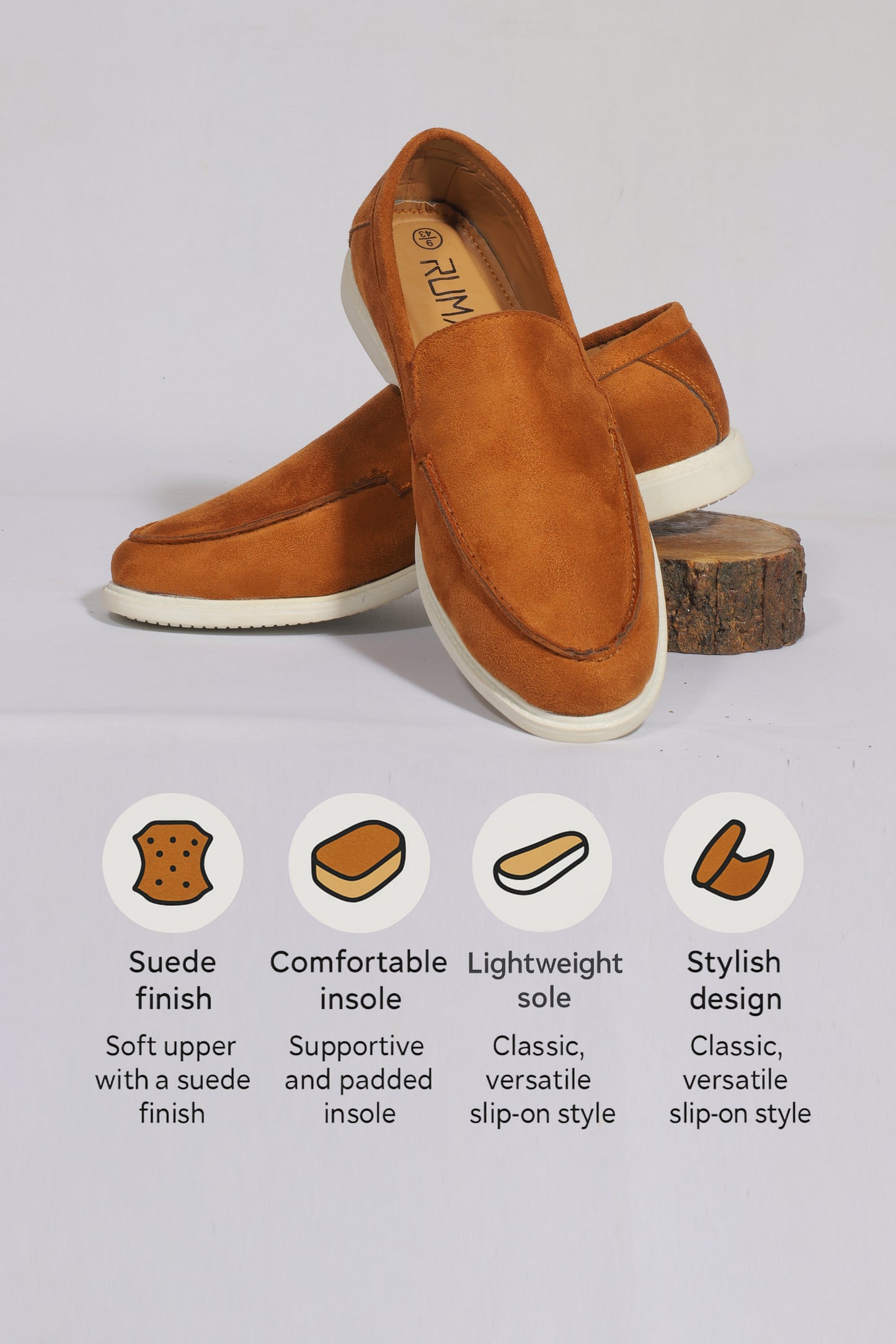 Rumani's Veloce Tan Suede Slip-On Formal Shoes for Men