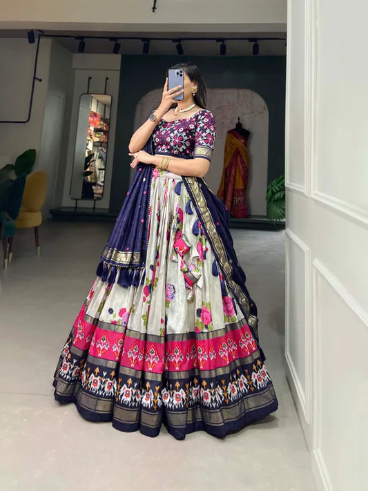 Navy Blue Navratri Special Navy Blue Color Patola Print Lehenga Choli
