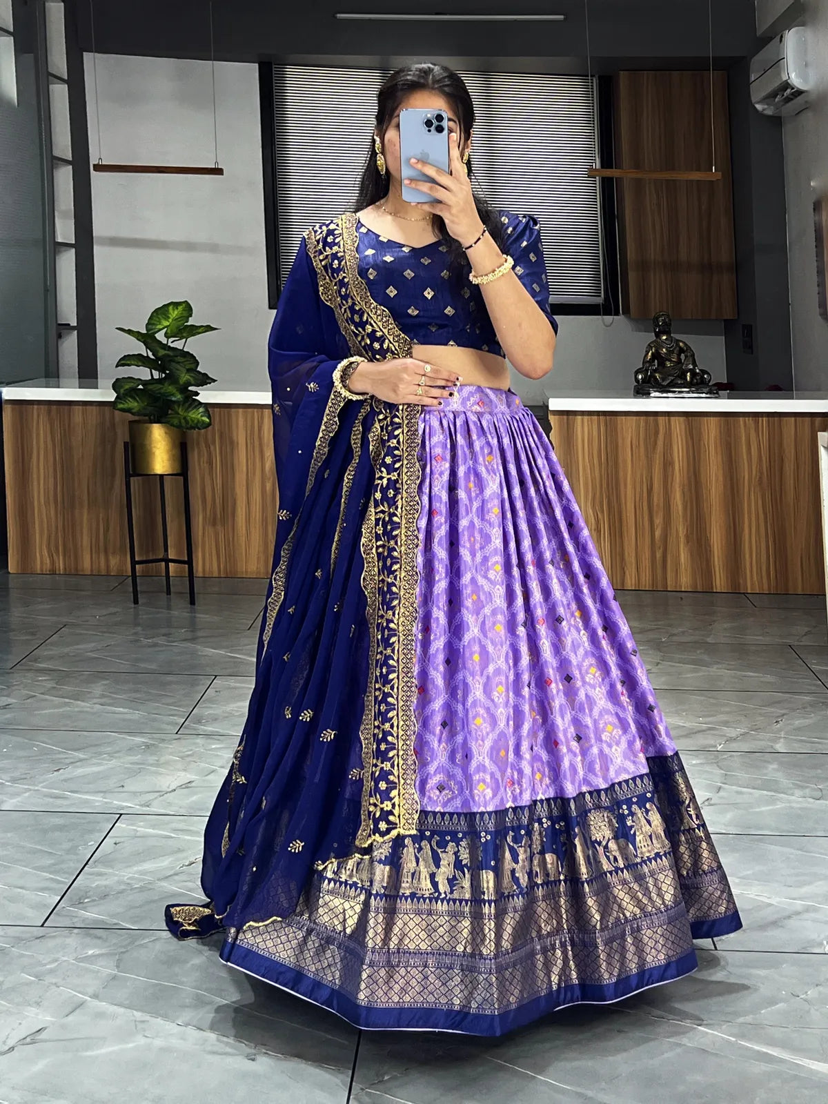 Lavender Color Dola Silk Printed Bandhani Lehenga Choli With Heavy Embroidery On Dupatta