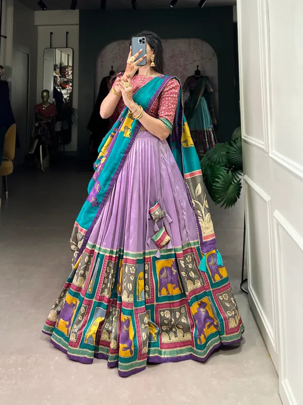 Lavender Color Tussar Silk Foil Print Lehenga Choli