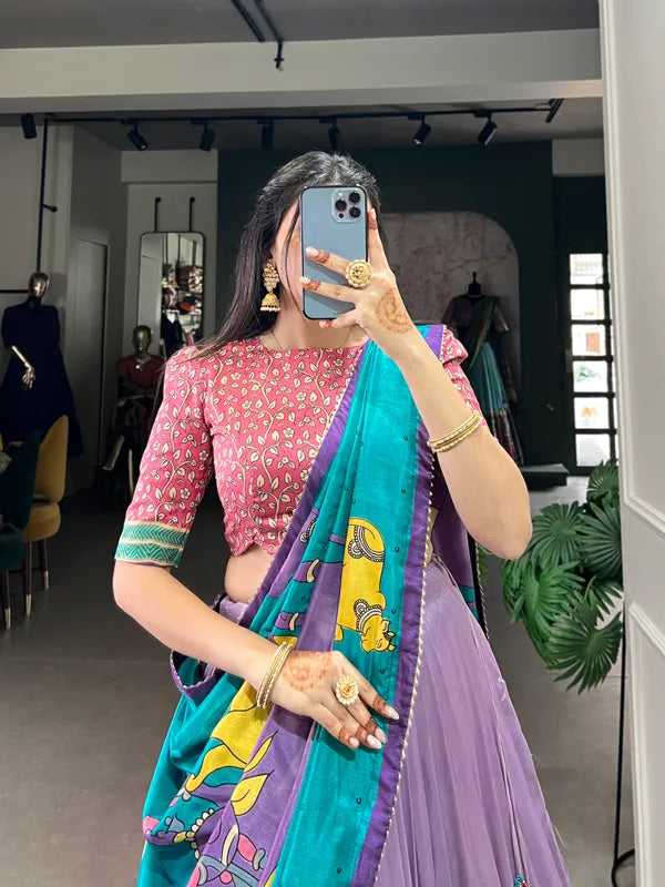 Lavender Color Tussar Silk Foil Print Lehenga Choli