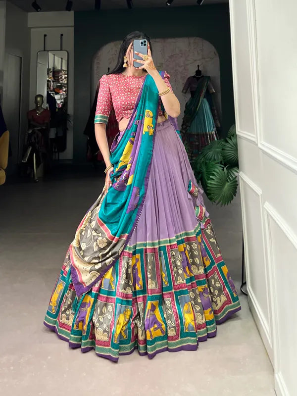 Lavender Color Tussar Silk Foil Print Lehenga Choli