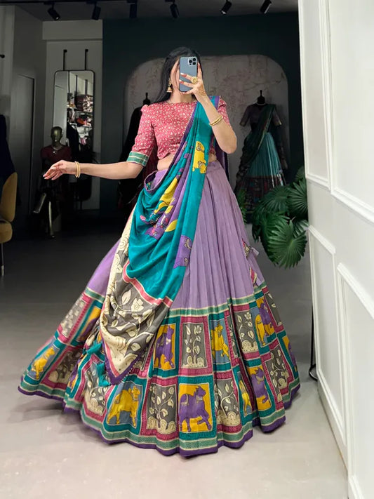 Lavender Color Tussar Silk Foil Print Lehenga Choli
