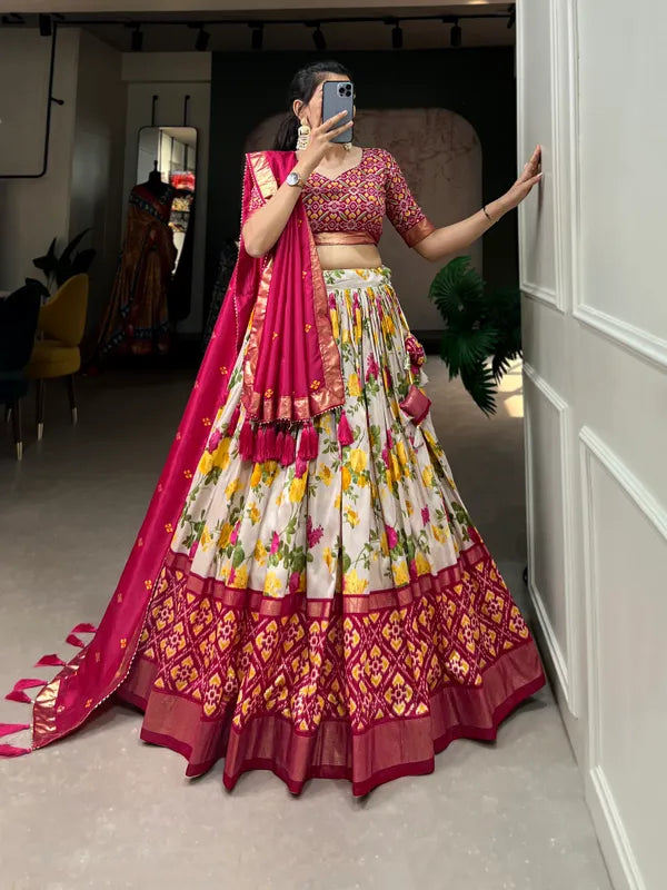 Pink Dola Silk Pink Patola Print Traditional Lehenga Choli (Flower Pink)