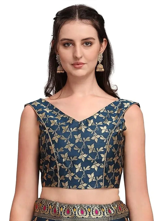 Blue Dola Silk Jacquard Semi-Stitched Lehenga Choli