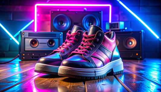 Classic retro sneakers with bold colors on a nostalgic 90s-inspired background