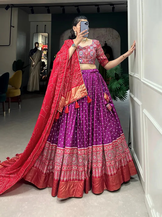 Purple Dola Silk Patola Print Traditional Lehenga Choli