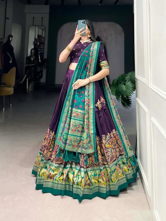 Purple Tussar Silk Patola Print Trendy Lehenga Choli