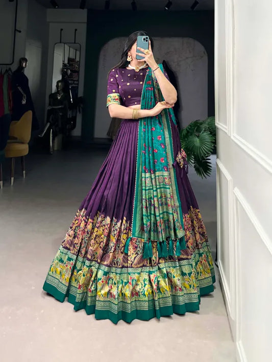 Purple Tussar Silk Patola Print Trendy Lehenga Choli