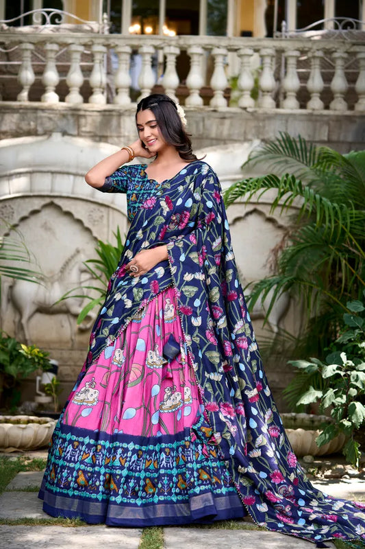 Pink Tussar Silk Patola Print Trendy Lehenga Choli