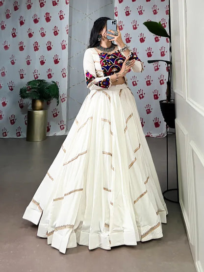 Multicolor Rayon Lehenga And Gamthi Work Blouse For Navratri