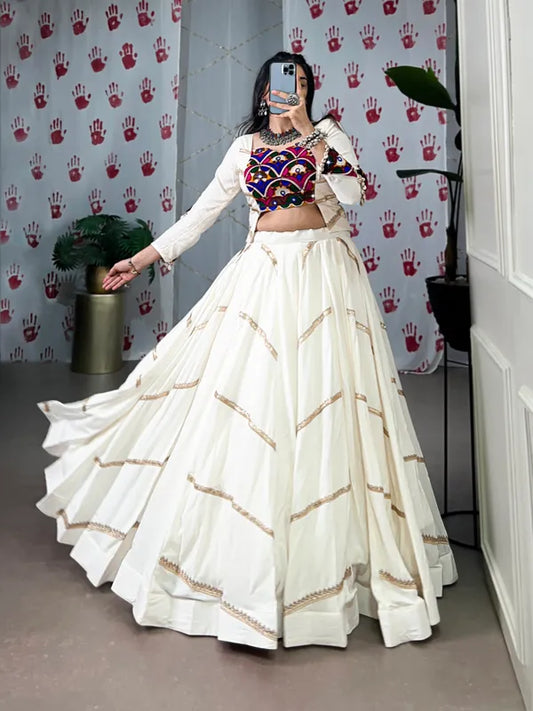 Multicolor Rayon Lehenga And Gamthi Work Blouse For Navratri