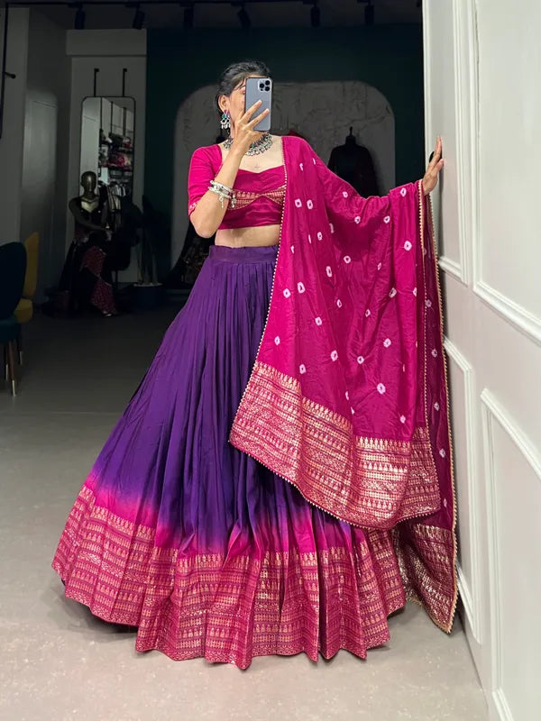 Purple Lovely Dolla Silk Bandhani Print Lehenga Choli With Dupatta