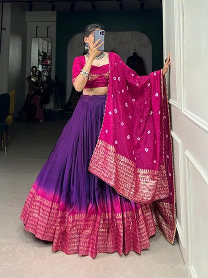 Purple Lovely Dolla Silk Bandhani Print Lehenga Choli With Dupatta
