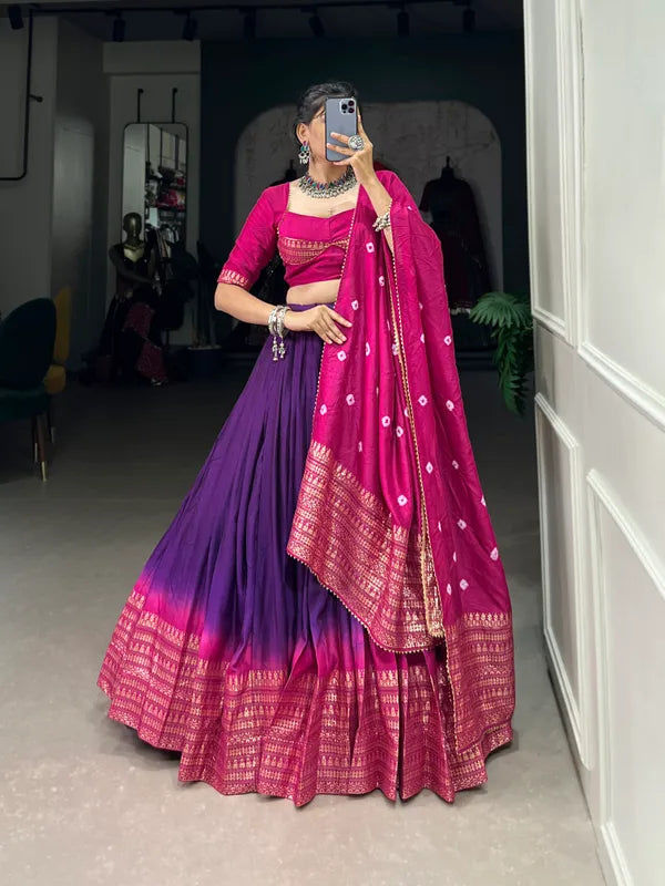Purple Lovely Dolla Silk Bandhani Print Lehenga Choli With Dupatta