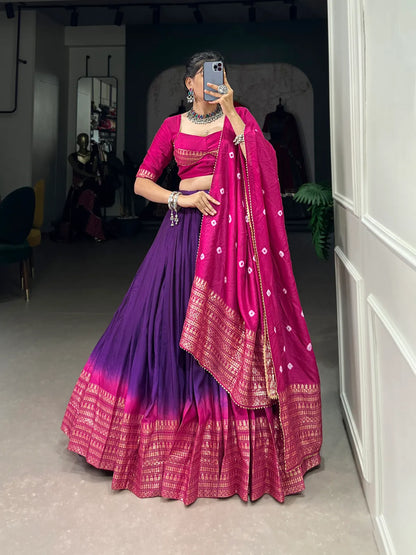 Purple Lovely Dolla Silk Bandhani Print Lehenga Choli With Dupatta
