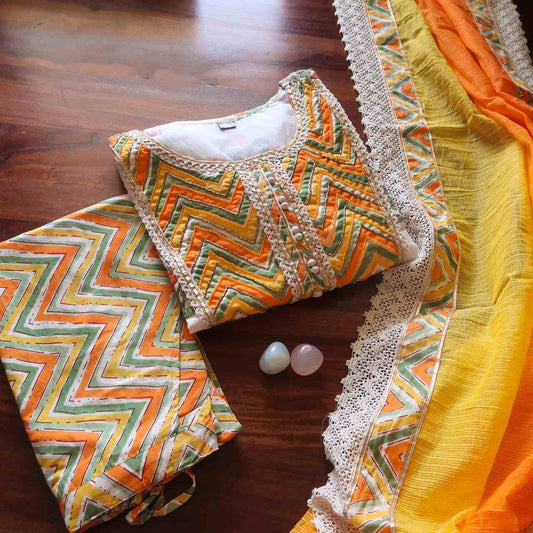 Powder Yellow breathable relaxing fit cotton suit ( 3 piece )