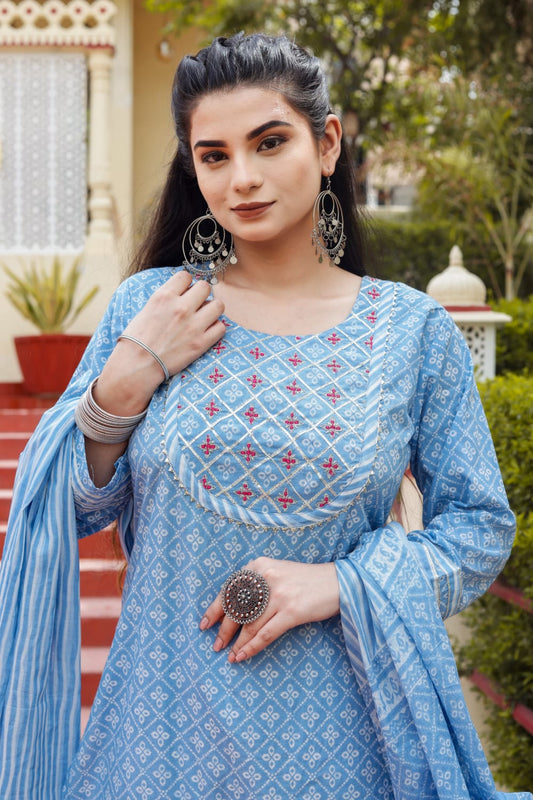 Powder blue breathable relaxing fit cotton suit ( 3 piece )