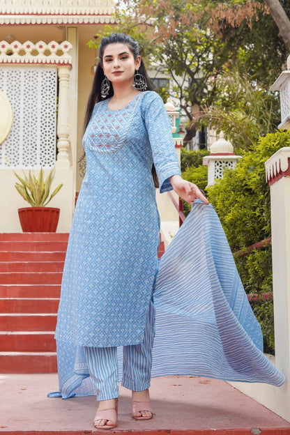 Powder blue breathable relaxing fit cotton suit ( 3 piece )