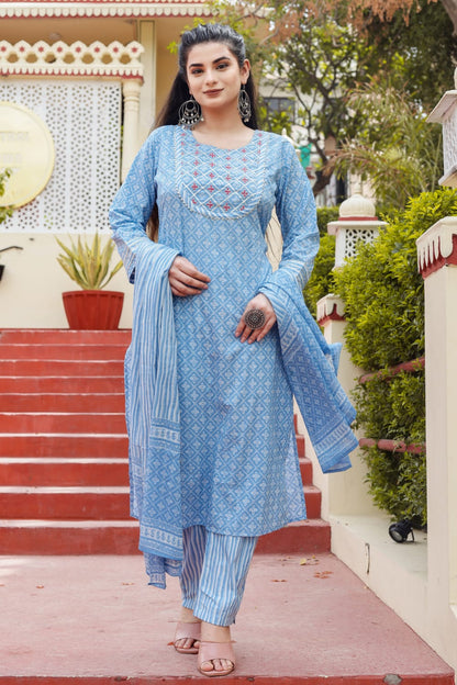 Powder blue breathable relaxing fit cotton suit ( 3 piece )