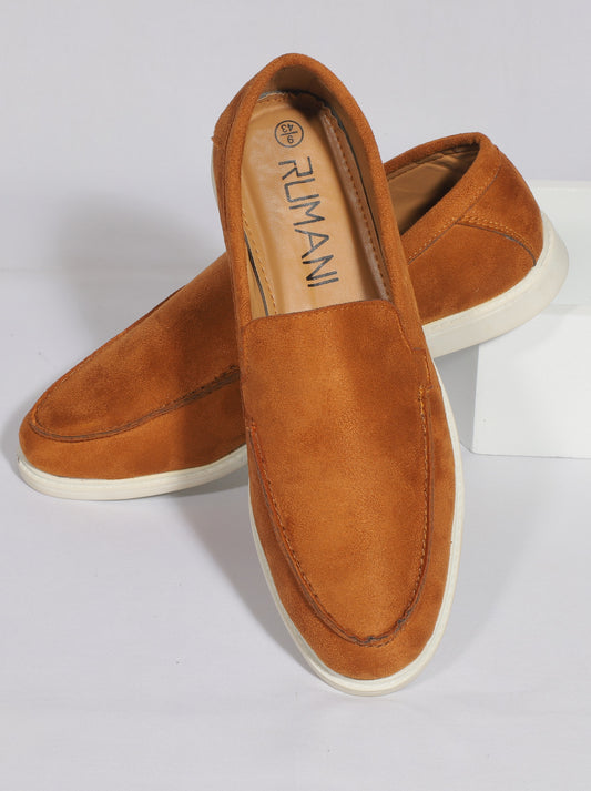 Rumani's Veloce Tan Suede Slip-On Formal Shoes for Men