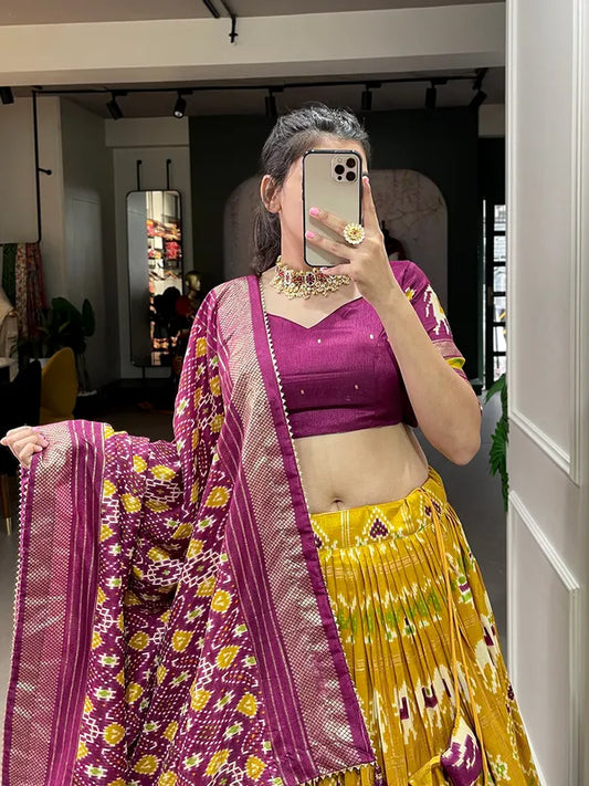 Yellow Dola Silk Patola Print Traditional Lehenga Choli