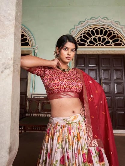 Red Patola Print Traditional Lehenga Choli (Flower Red)