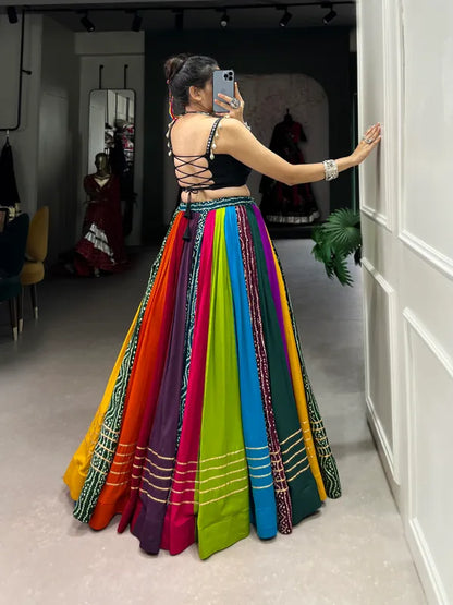 Multicolor Navratri Multi Rayon Lehenga And Gamthi Work Blouse For Navratri Festive Fashion At Its Best: