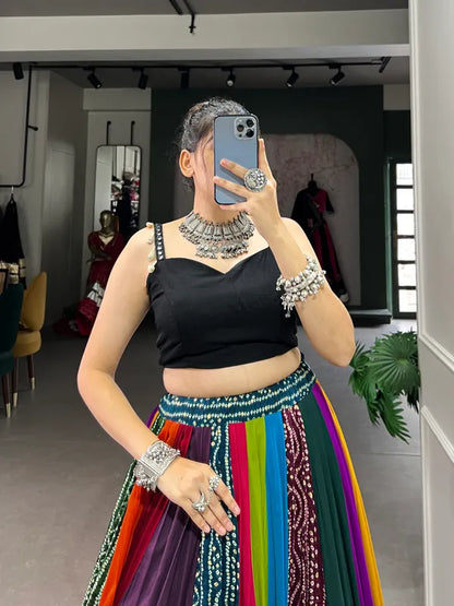 Multicolor Navratri Multi Rayon Lehenga And Gamthi Work Blouse For Navratri Festive Fashion At Its Best: